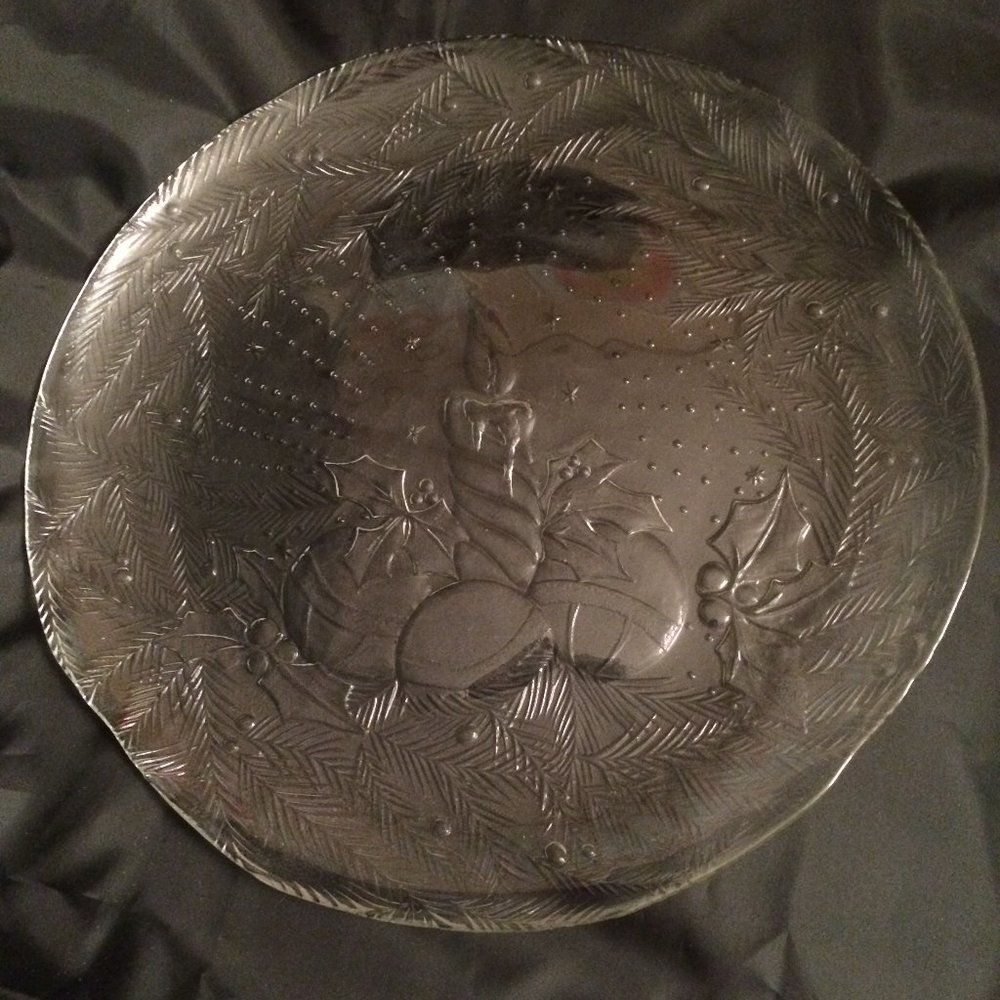Christmas Candle Holly Gifts Serving Glass Platter